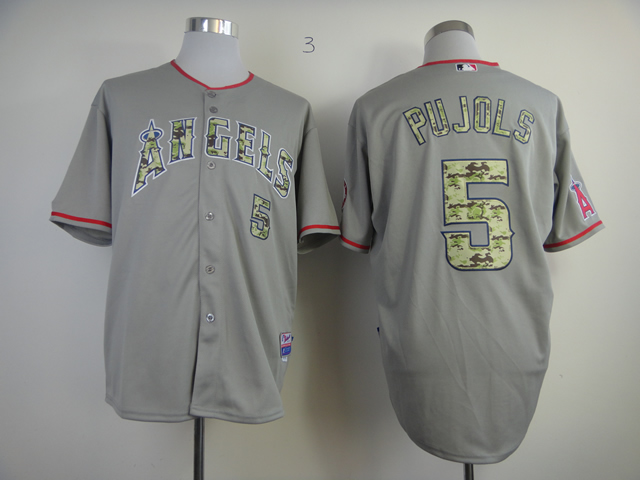 Men Los Angeles Angels #5 Pujols Grey Camo MLB Jerseys